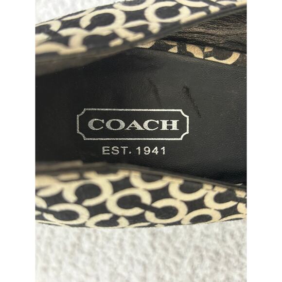 Coach Corey Black & White Signature Print Peep Toe Heels Size 10 AS IS #38 - Picture 7 of 10